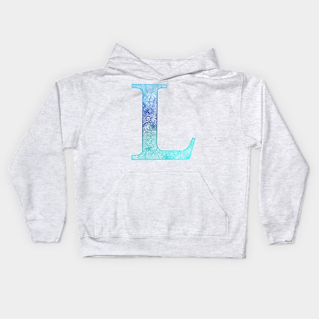 Floral Letter Capital L Blue Kids Hoodie by Shaseldine